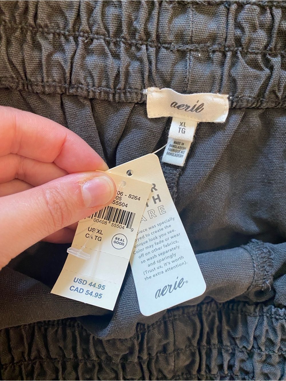 Aerie babewatch shirts women’s XL smocked pull on waistband NEW charcoal - Picture 4 of 9